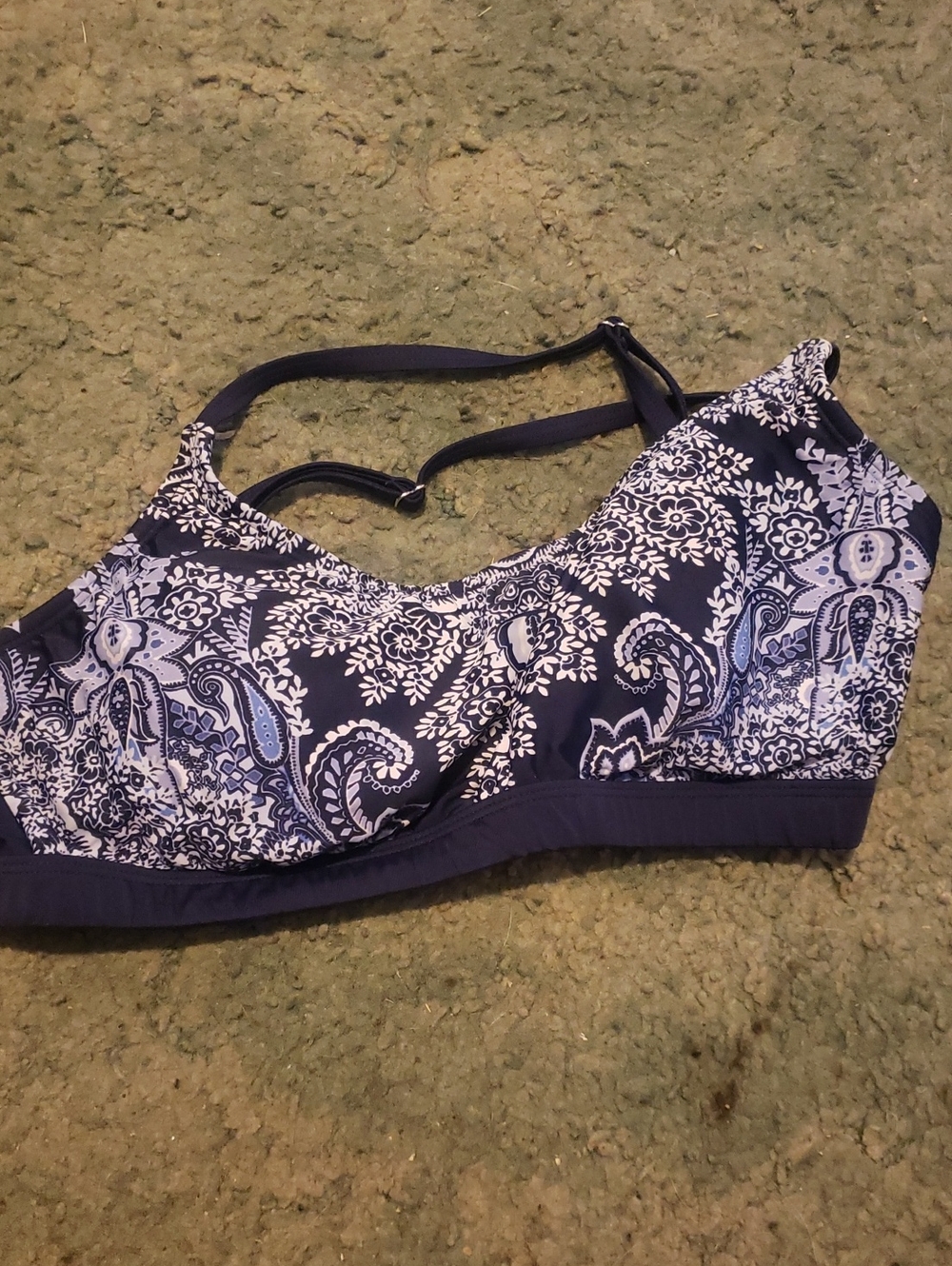 Kona Sol Navy and White Paisley Bralette Bikini Top